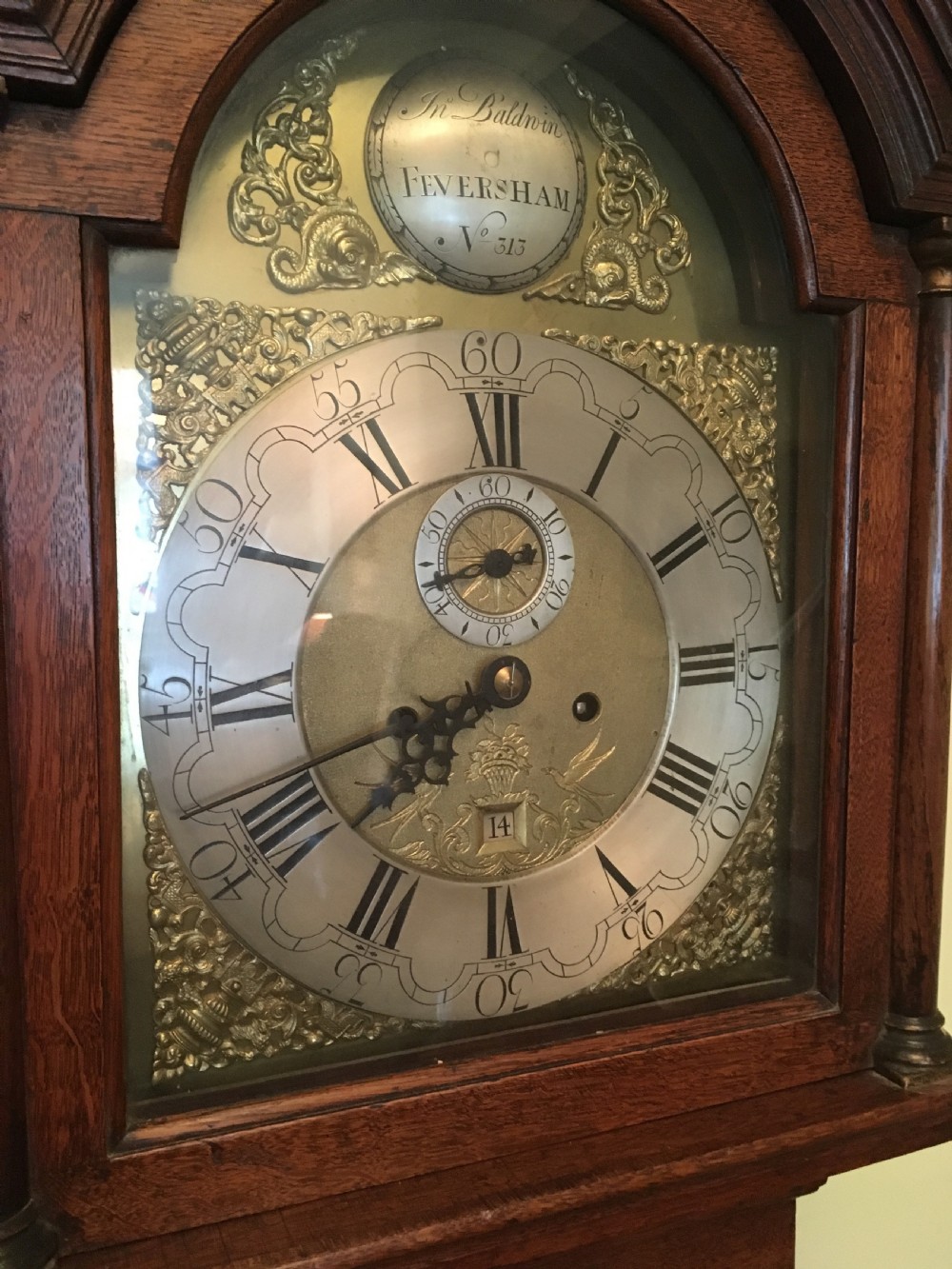 Oak Long Case Clock by Jonathan Baldwin of Feversham, Kent View III