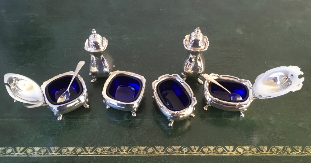 2 Silver Salt, Pepper & Mustard Sets with Spoons