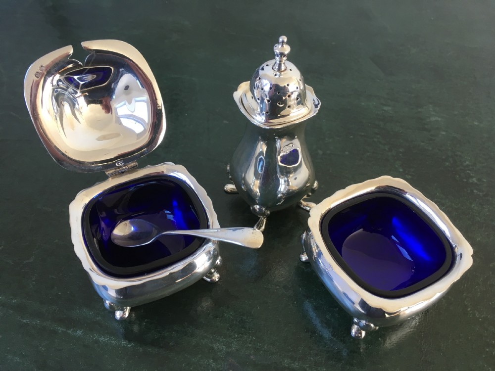 2 Silver Salt, Pepper & Mustard Sets with Spoons View V