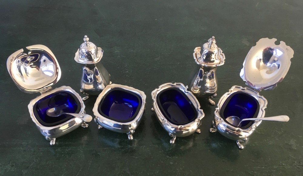2 Silver Salt, Pepper & Mustard Sets with Spoons View VIII