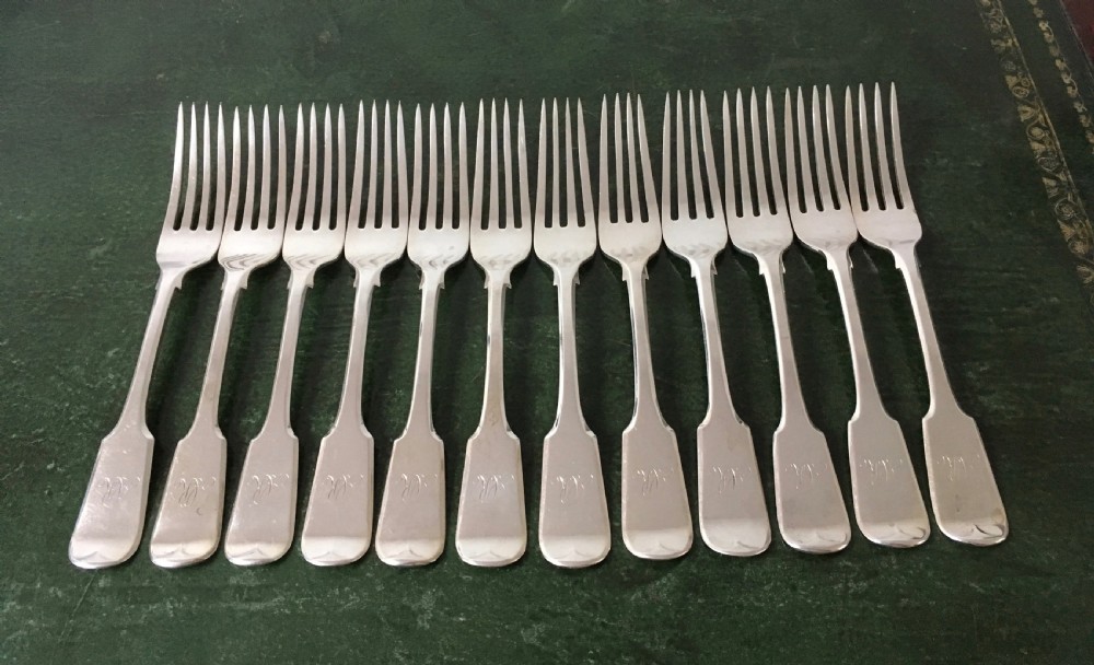 12 Silver Fiddle Pattern Dinner Forks