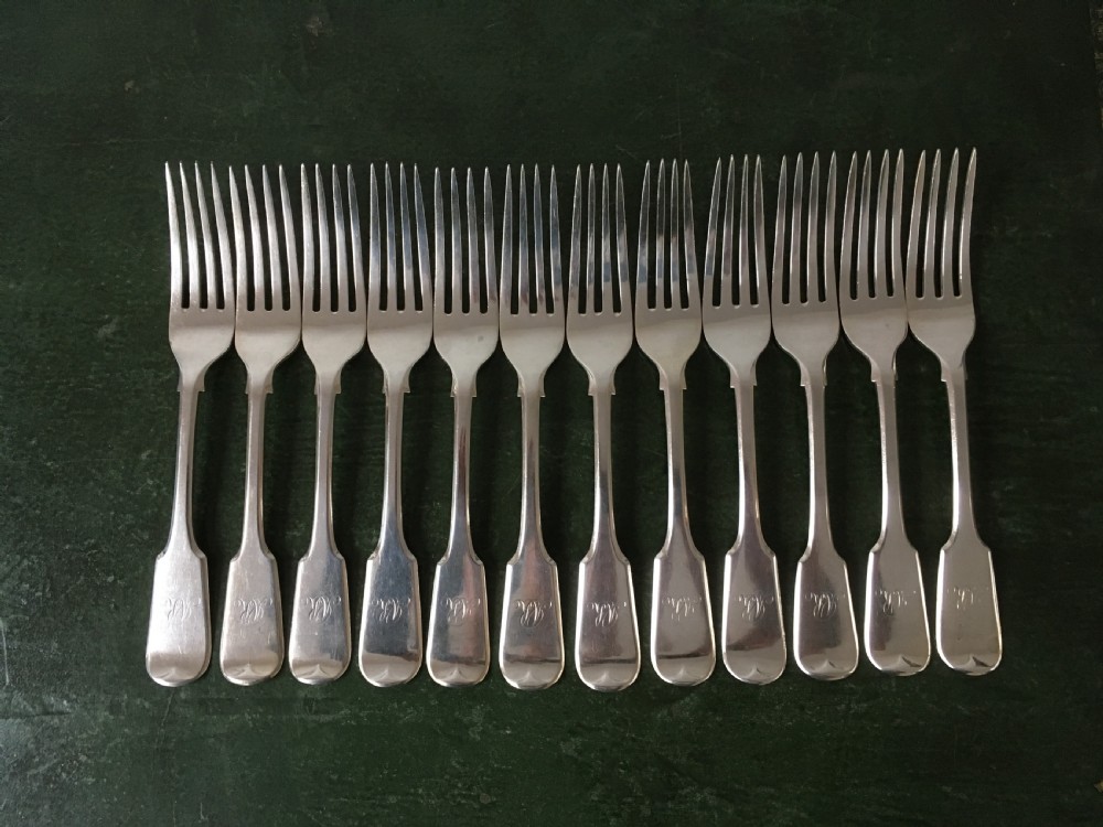 12 Silver Fiddle Pattern Dinner Forks View II