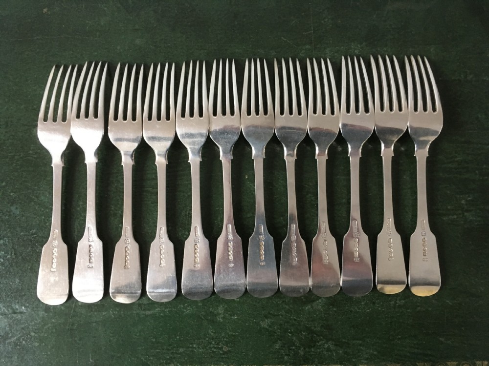 12 Silver Fiddle Pattern Dinner Forks View VIII