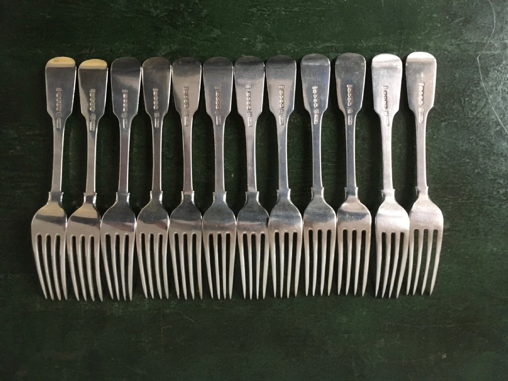 12 Silver Fiddle Pattern Dinner Forks View IX