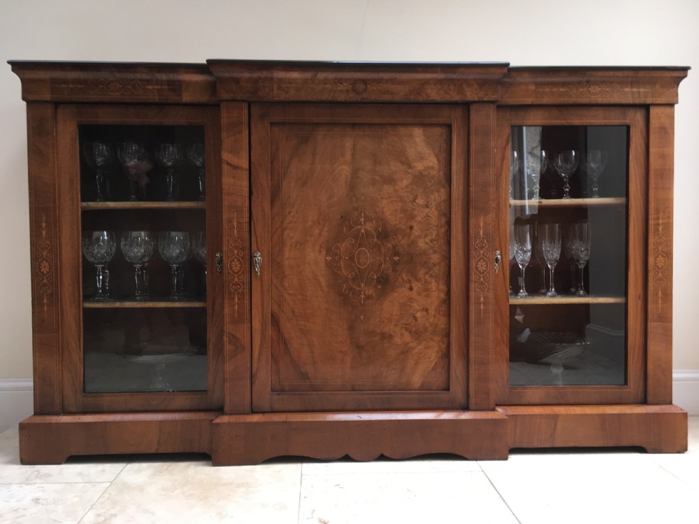 Mahogany Inlaid Breakfront Cabinet Bookcase Credenza