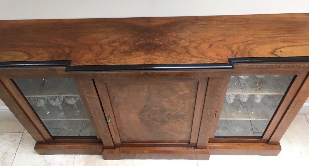 Mahogany Inlaid Breakfront Cabinet Bookcase Credenza View II
