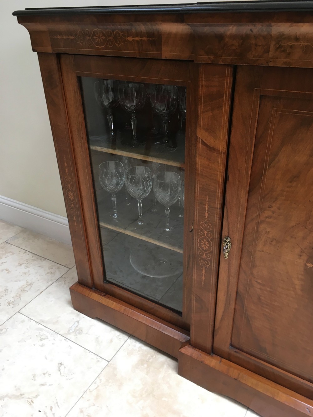 Mahogany Inlaid Breakfront Cabinet Bookcase Credenza View VI