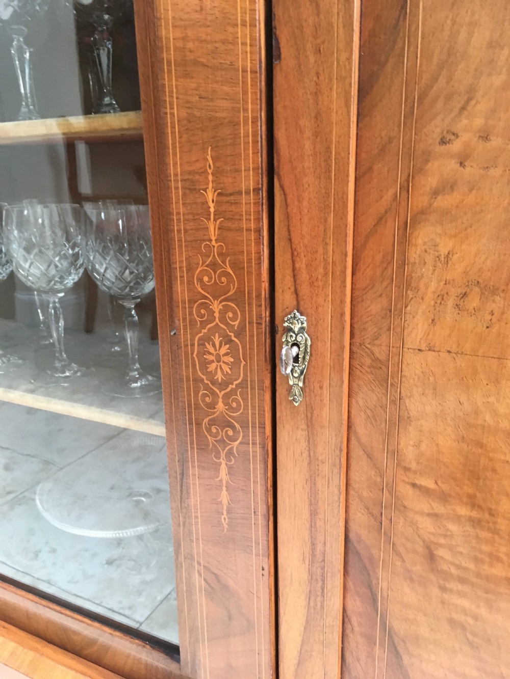 Mahogany Inlaid Breakfront Cabinet Bookcase Credenza View XI