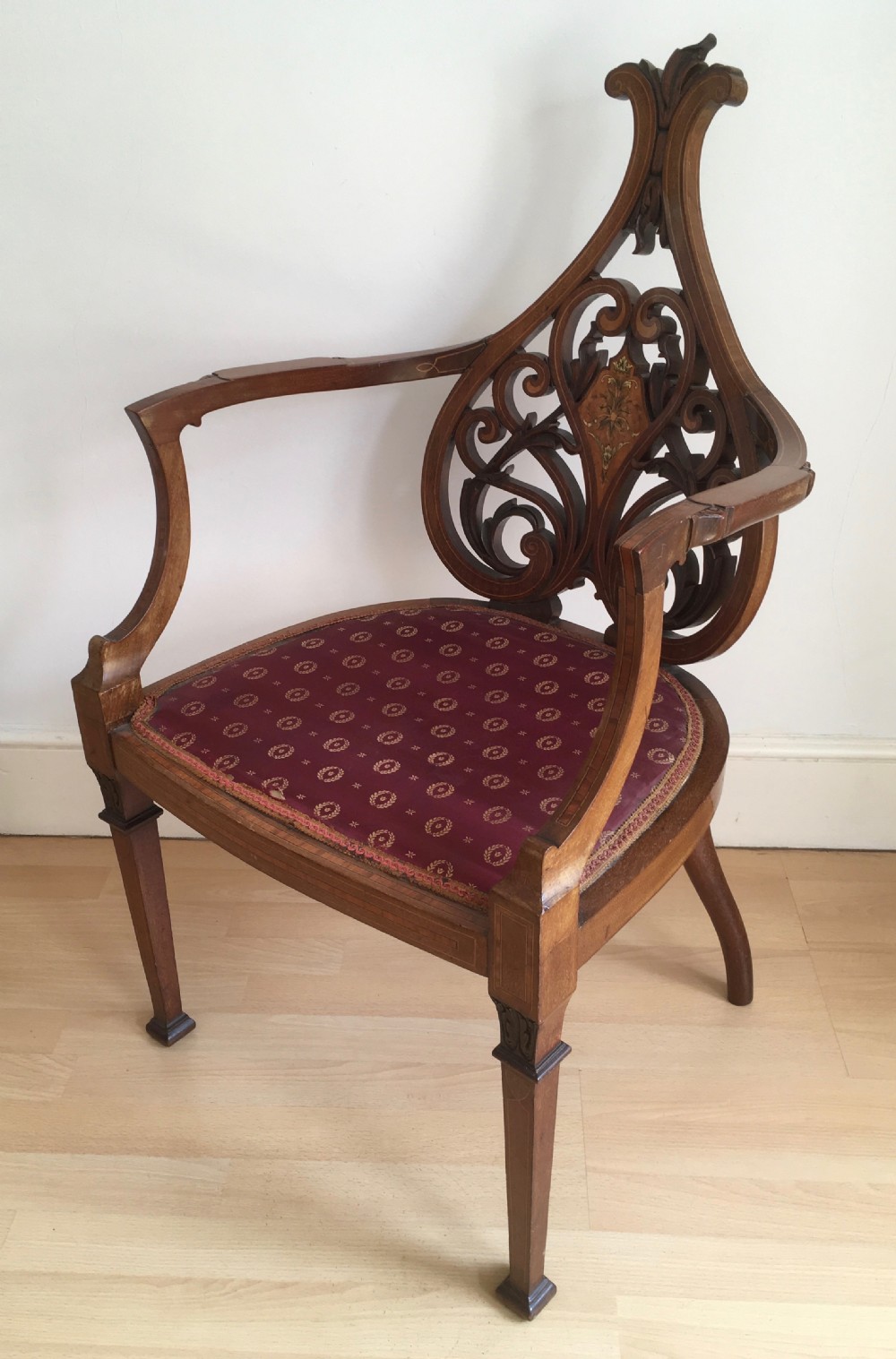 Carved & Inlaid Mahogany Art Nouveau Armchair View II