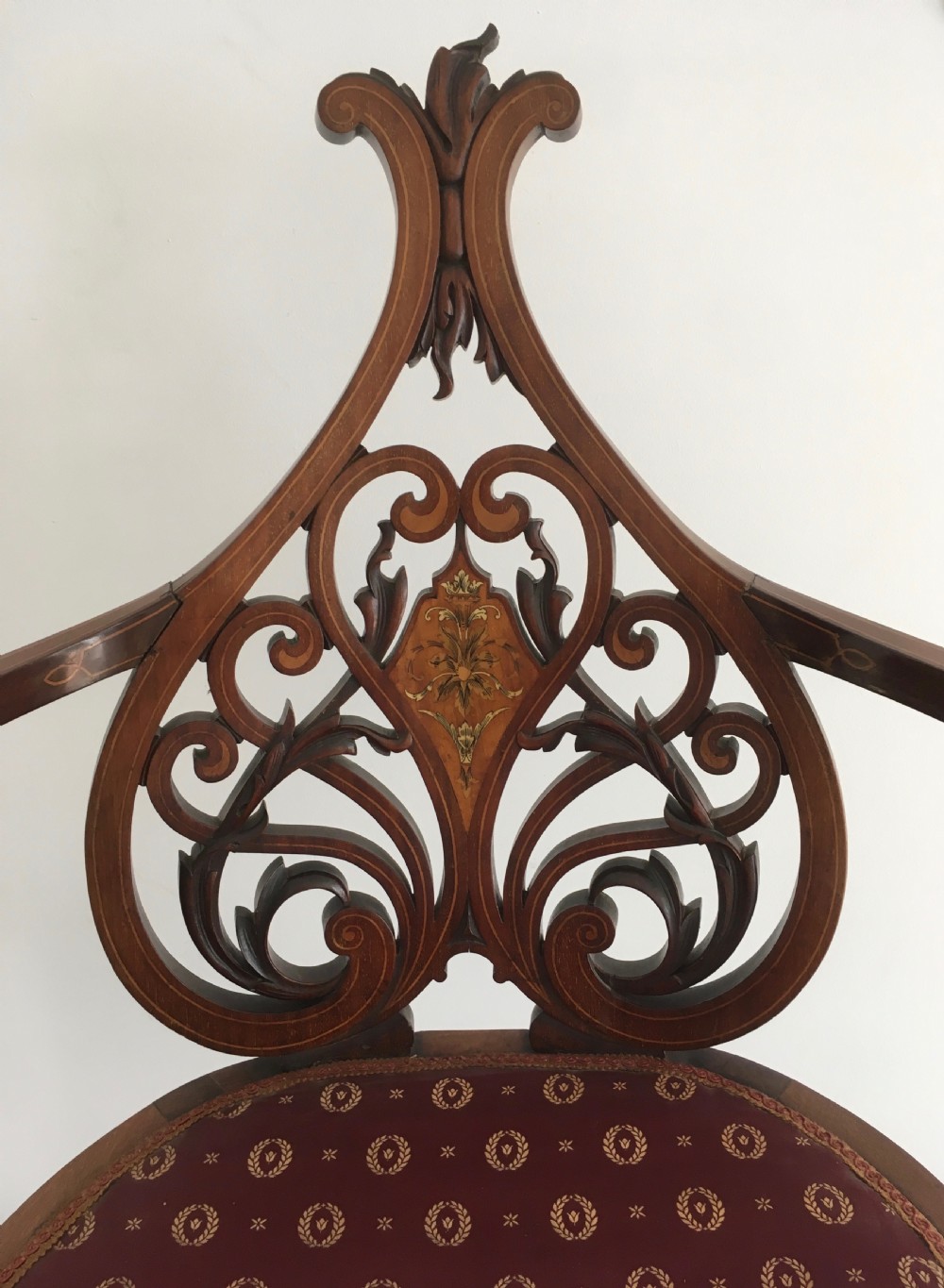 Carved & Inlaid Mahogany Art Nouveau Armchair View IV