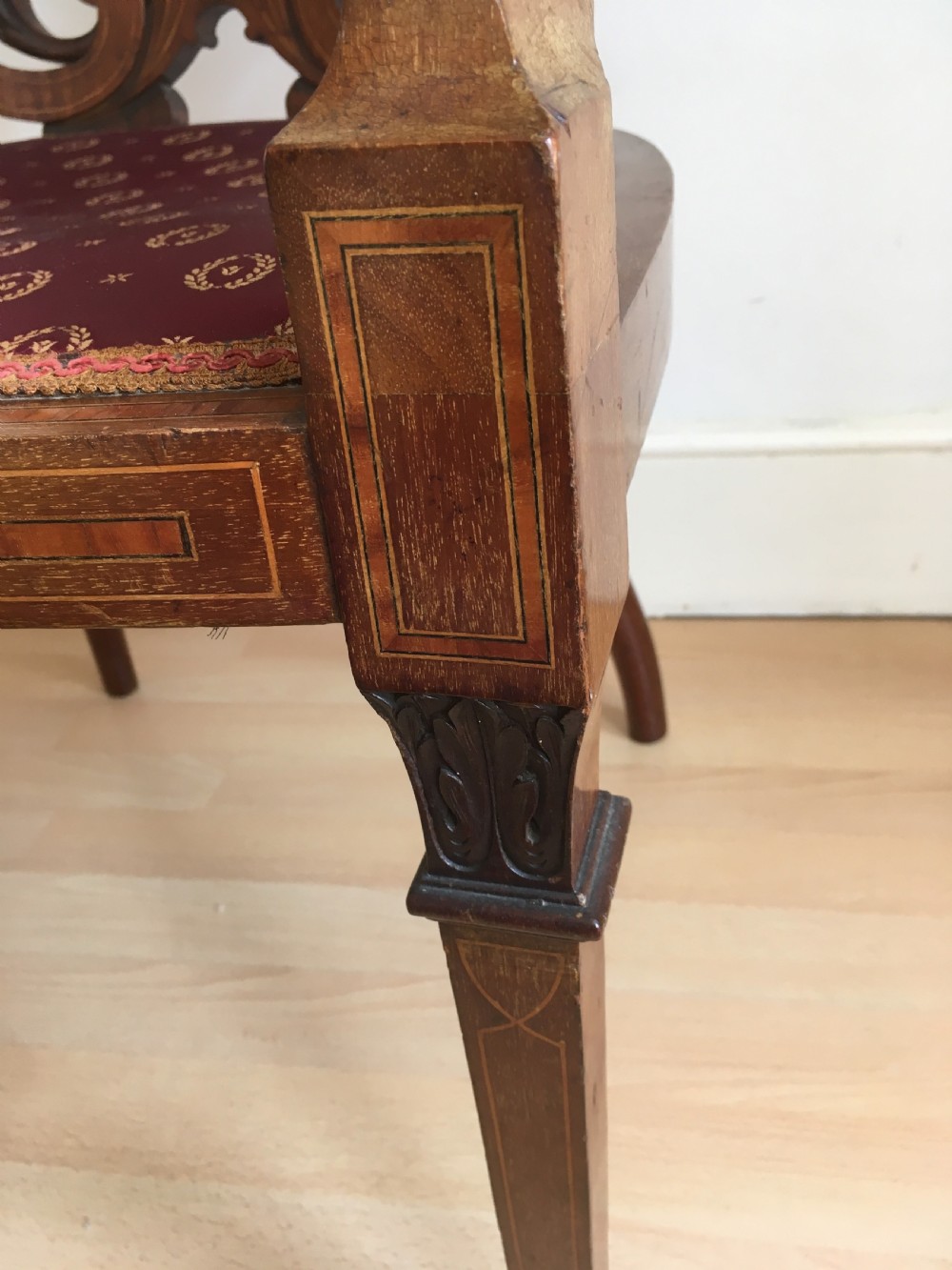 Carved & Inlaid Mahogany Art Nouveau Armchair View VII
