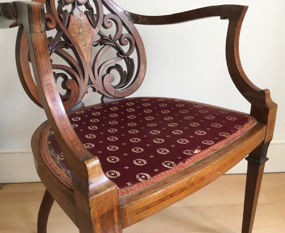 Carved & Inlaid Mahogany Art Nouveau Armchair View VIII