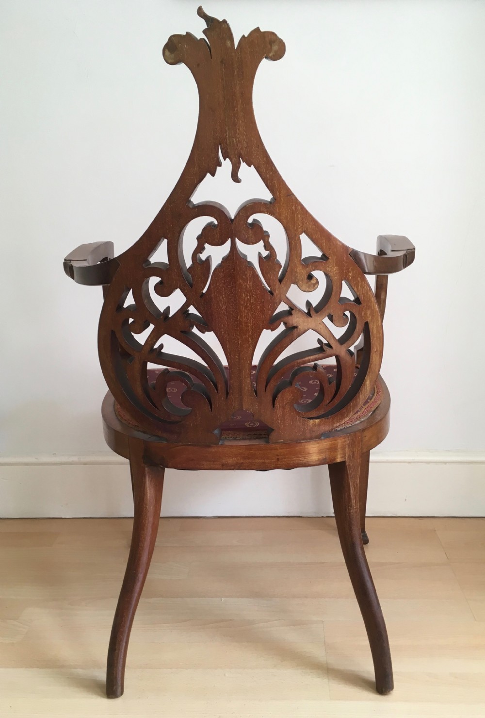 Carved & Inlaid Mahogany Art Nouveau Armchair View X