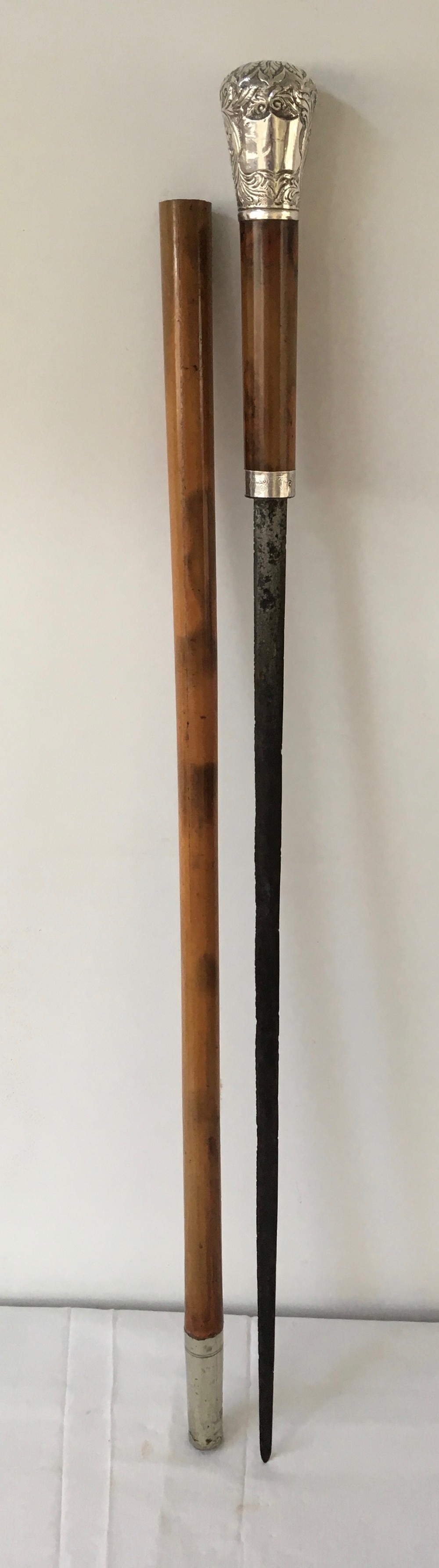 Mid 19th Century Silver Mounted Malacca Sword Stick