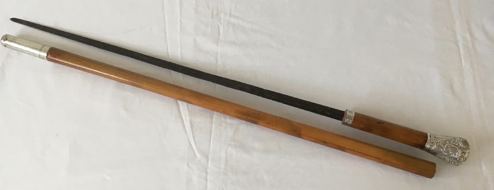 Mid 19th Century Silver Mounted Malacca Sword Stick View III