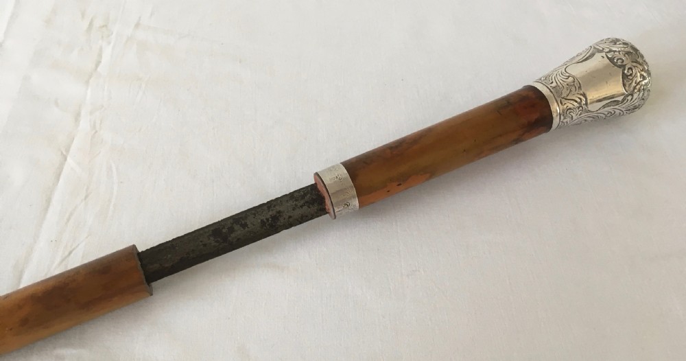 Mid 19th Century Silver Mounted Malacca Sword Stick View IX