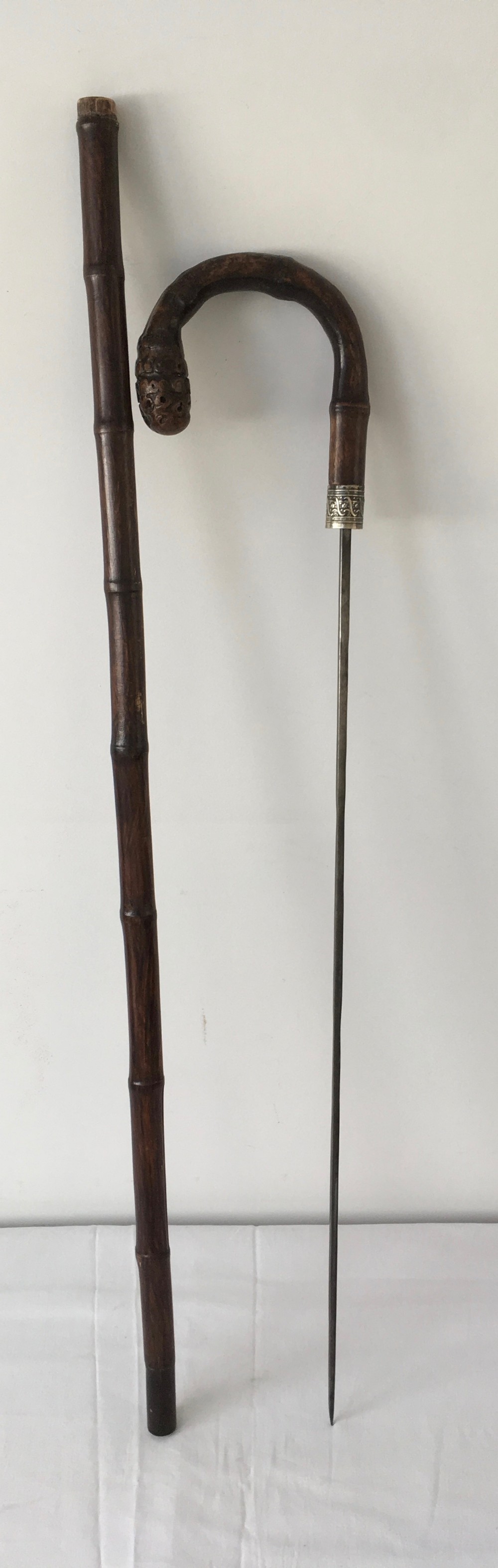 Bamboo Curved Handle Sword Stick