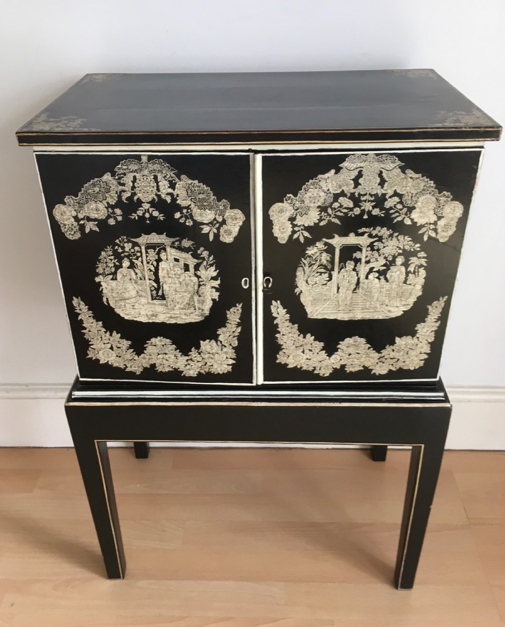 Chinese Penwork Cabinet on Stand