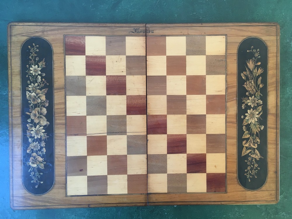 19th Italian Marquetry Folding Chess Board.