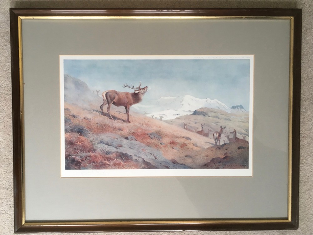 Set of 4 Archibald Thorburn Signed Prints of Deer in a Winter Landscape View IV