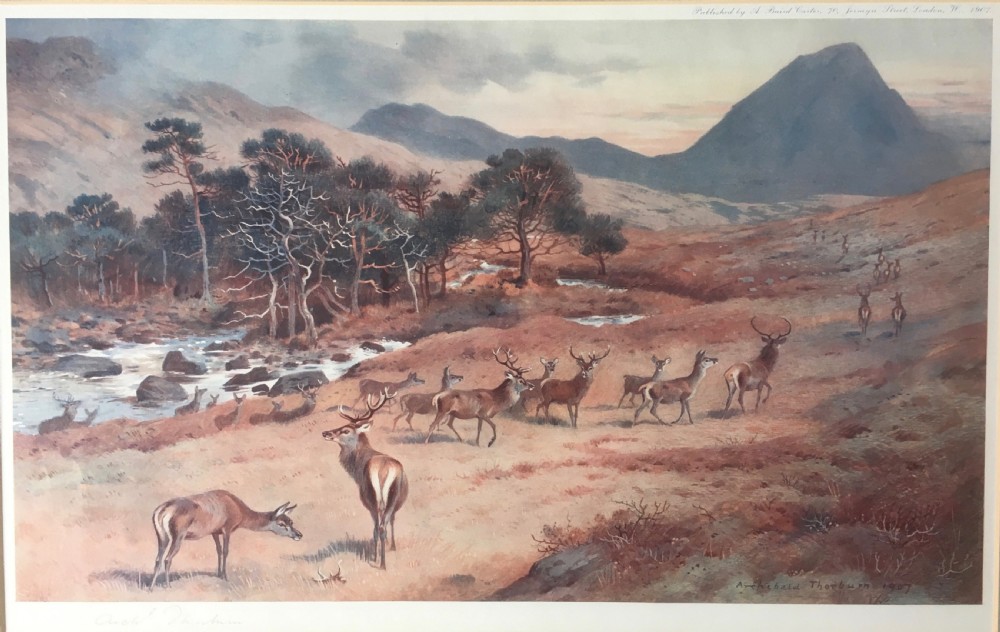 Set of 4 Archibald Thorburn Signed Prints of Deer in a Winter Landscape View VII
