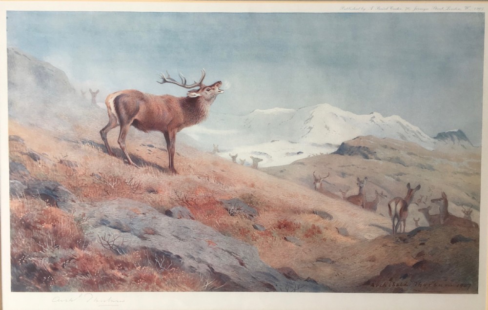 Set of 4 Archibald Thorburn Signed Prints of Deer in a Winter Landscape View VIII