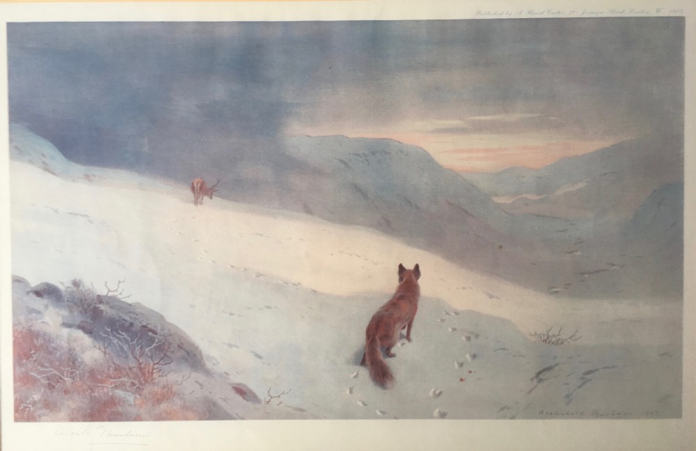 Set of 4 Archibald Thorburn Signed Prints of Deer in a Winter Landscape View XII