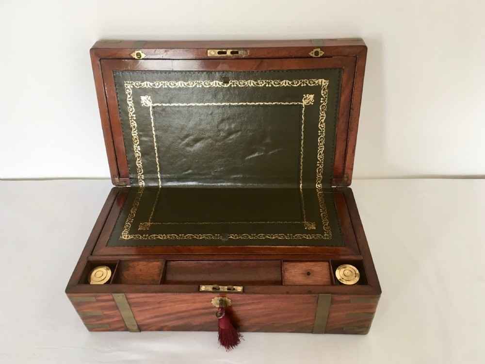 Brass Bound Walnut Campaign Writing Slope View VIII