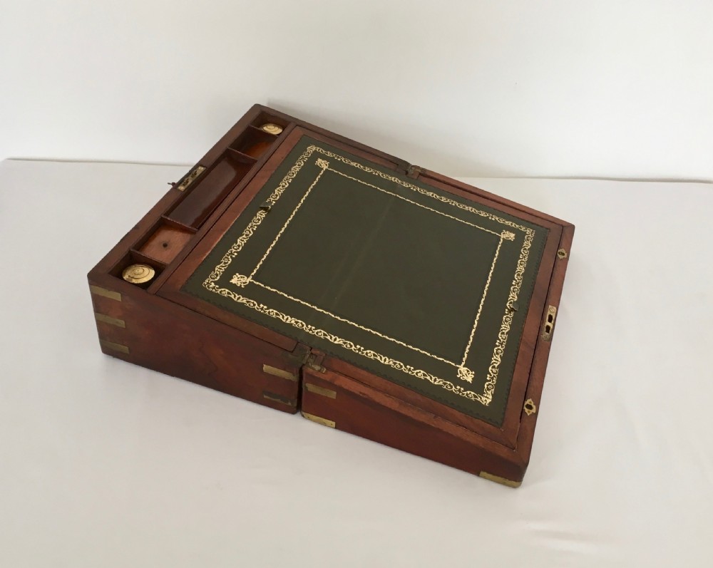 Brass Bound Walnut Campaign Writing Slope View XIV