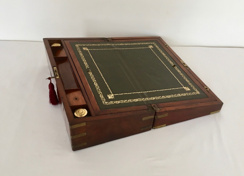 Brass Bound Walnut Campaign Writing Slope View XV
