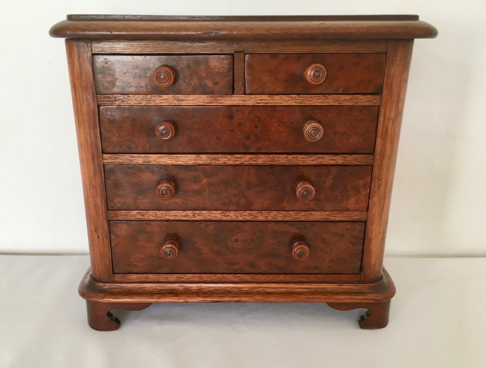 Walnut and Burr Walnut Miniature Chest of Drawers