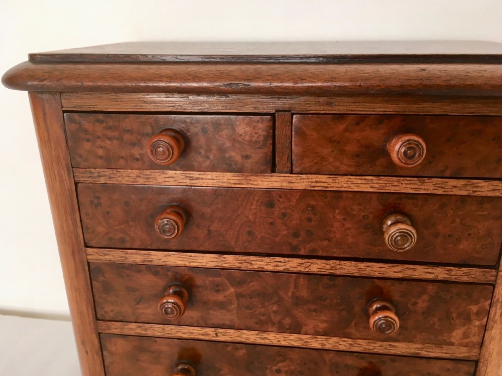 Walnut and Burr Walnut Miniature Chest of Drawers View II