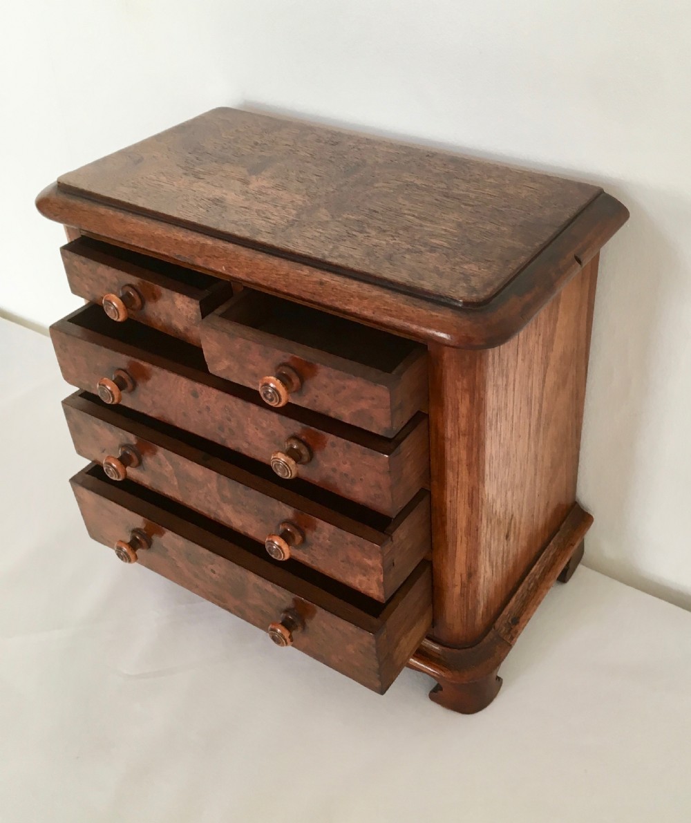 Walnut and Burr Walnut Miniature Chest of Drawers View III