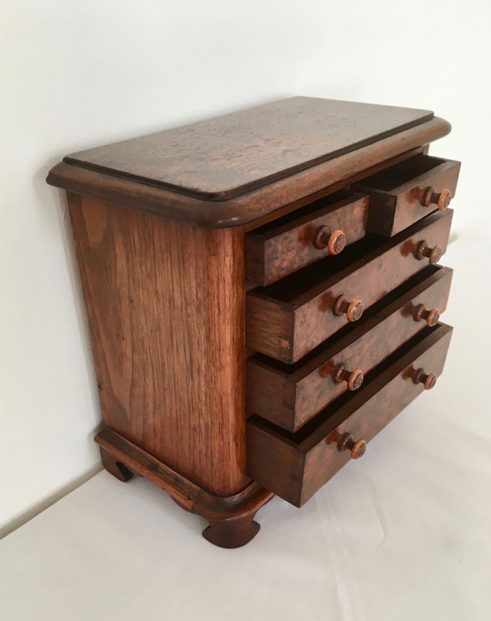 Walnut and Burr Walnut Miniature Chest of Drawers View IV
