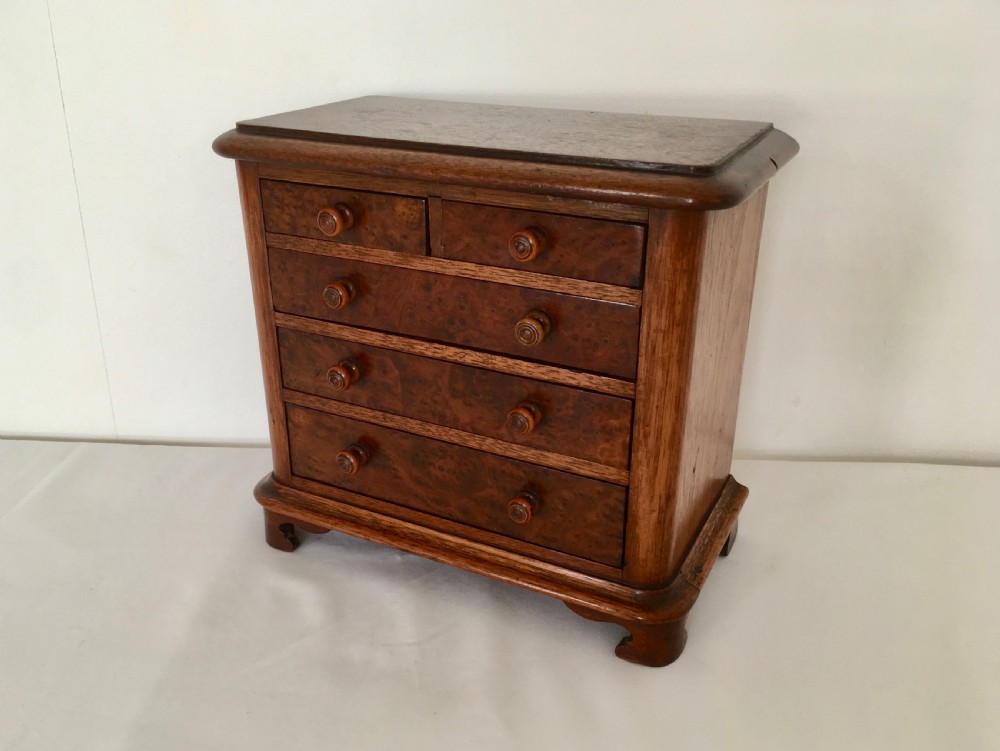 Walnut and Burr Walnut Miniature Chest of Drawers View V
