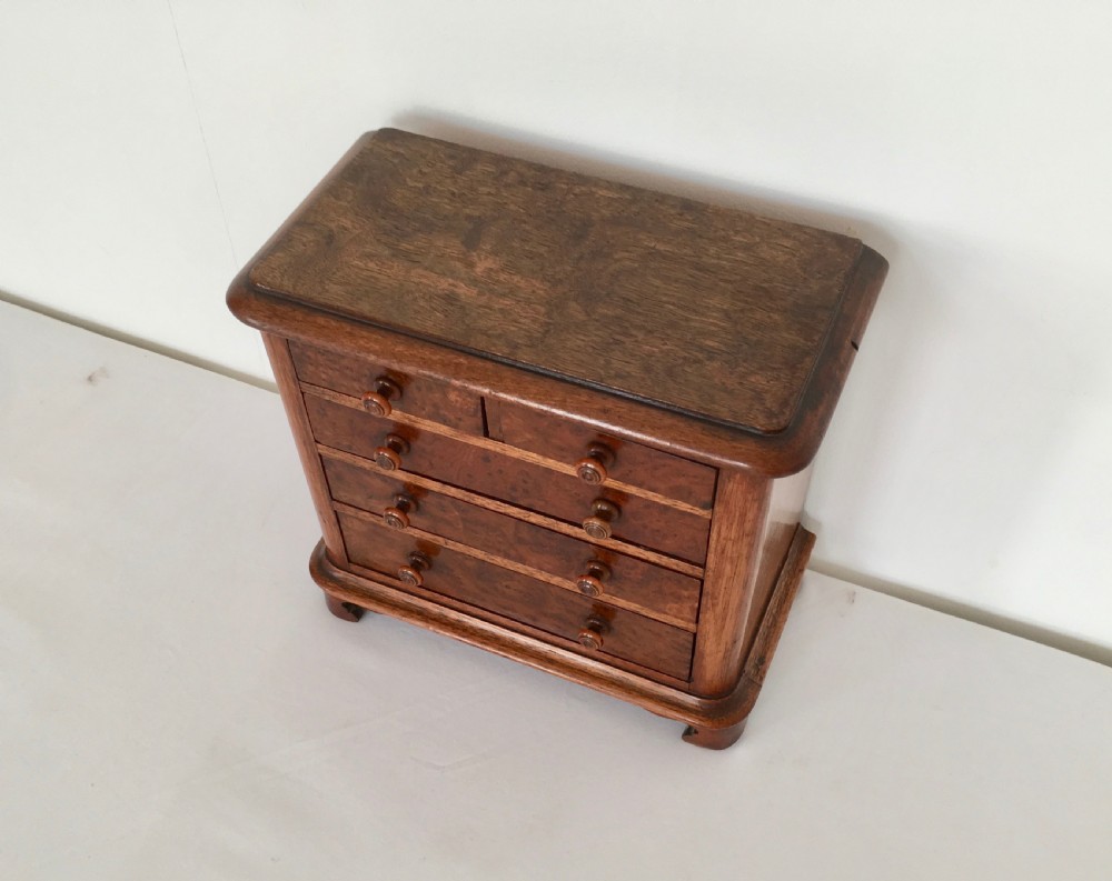Walnut and Burr Walnut Miniature Chest of Drawers View X
