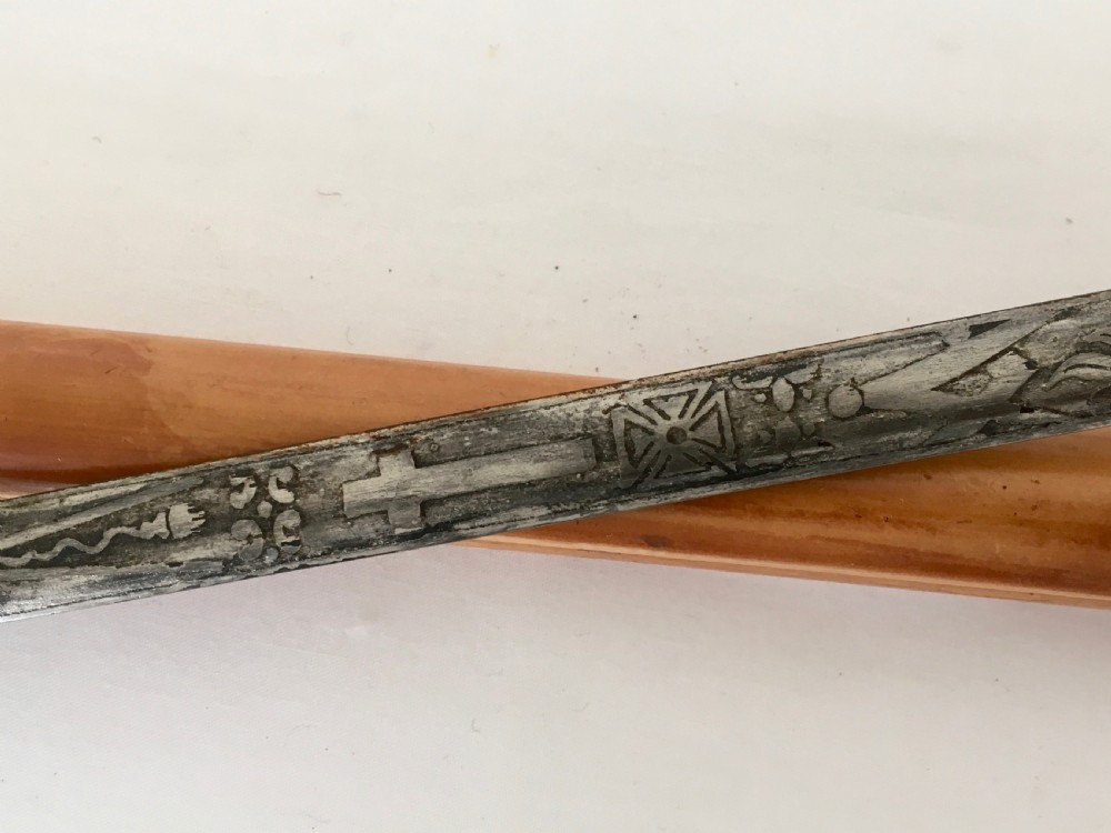 Rare Malacca and Ebony Sword Stick with Masonic Symbols View V