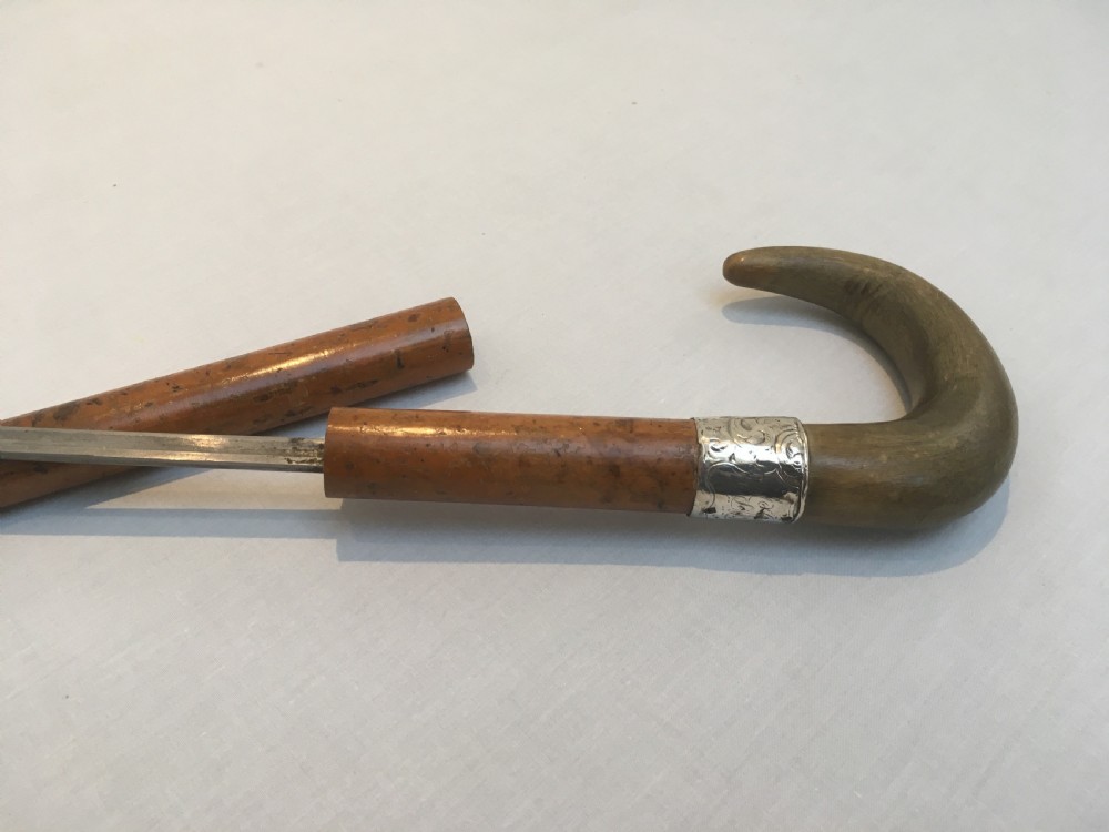 Ram's Horn Handled Sword Stick View X