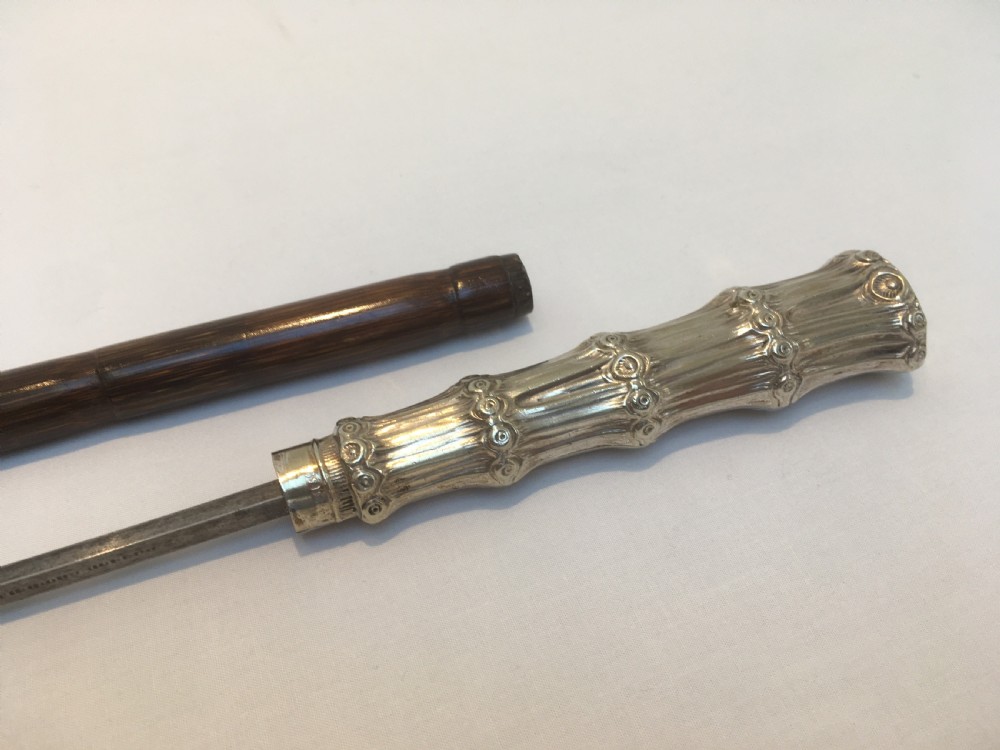 Silver Faux Bamboo Sword Stick. London 1846 View III