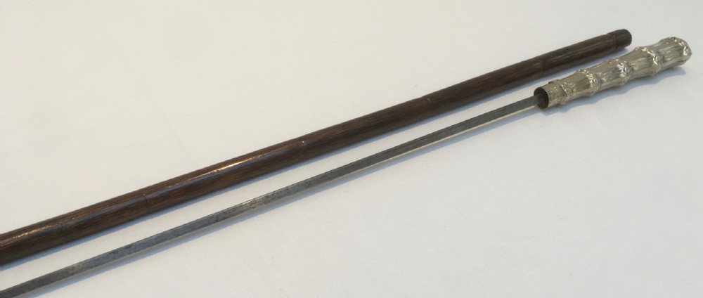 Silver Faux Bamboo Sword Stick. London 1846 View VIII