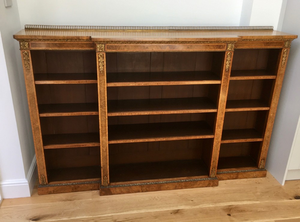 Walnut & Burr Walnut Breakfront Bookcase