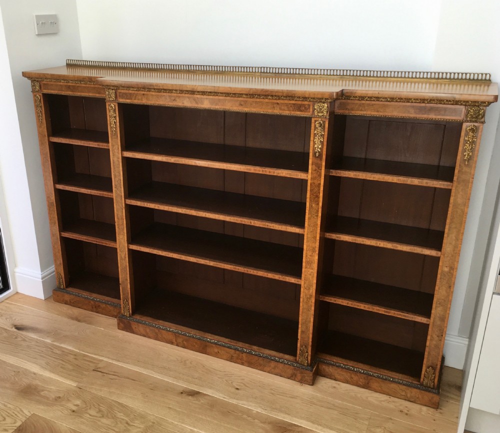 Walnut & Burr Walnut Breakfront Bookcase View VIII