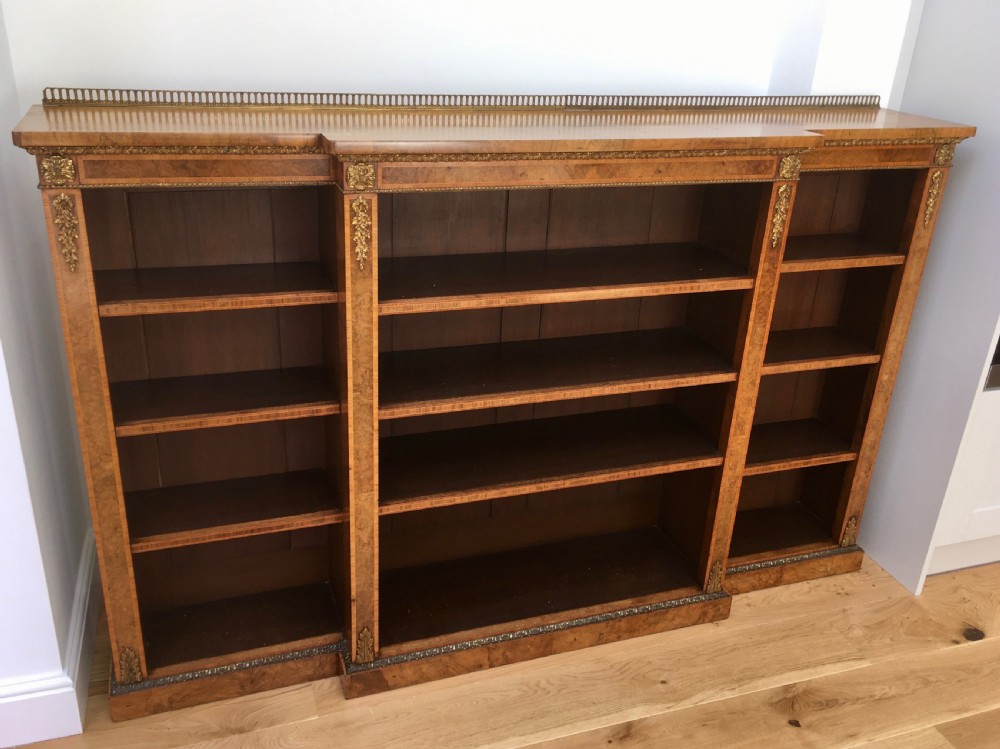 Walnut & Burr Walnut Breakfront Bookcase View XI