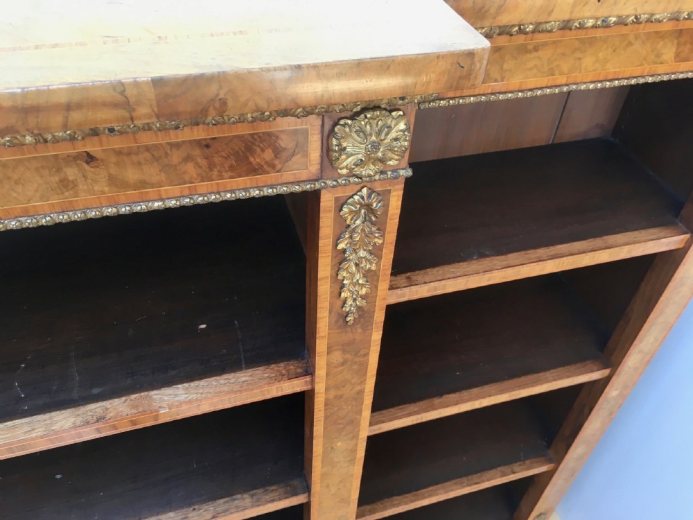 Walnut & Burr Walnut Breakfront Bookcase View XII
