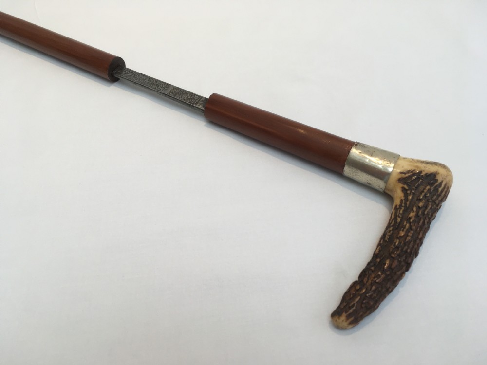 Antler Handled Sword Stick with Toledo Blade View IX