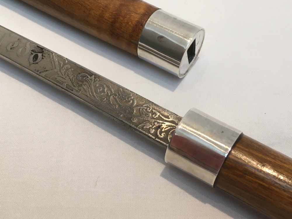 Crook Handled Malacca Sword Stick with Toledo Blade