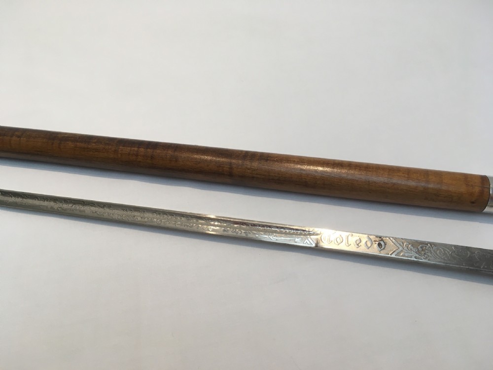 Crook Handled Malacca Sword Stick with Toledo Blade View VI
