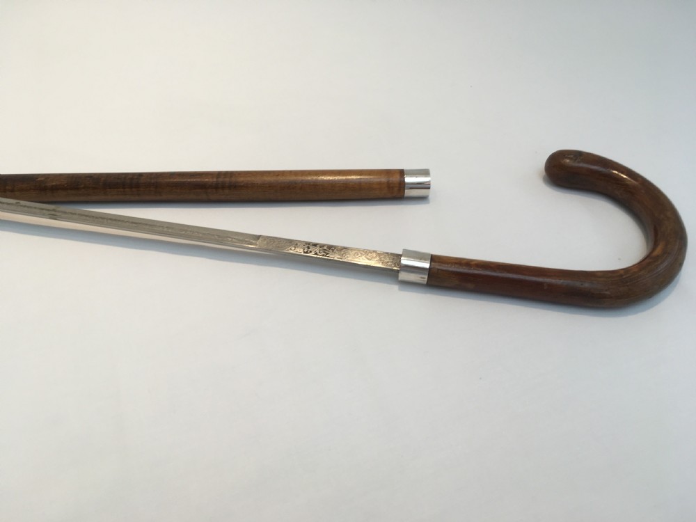 Crook Handled Malacca Sword Stick with Toledo Blade View X