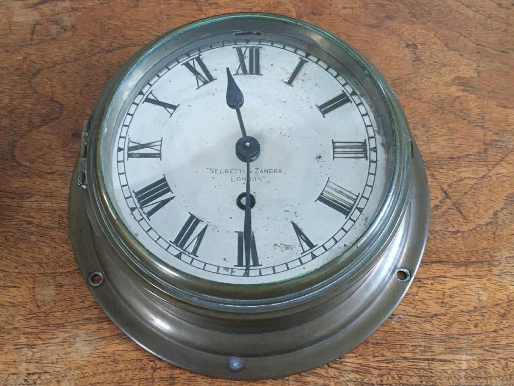 Negretti & Zambra Ships Brass Port Hole Clock and Barometer View II