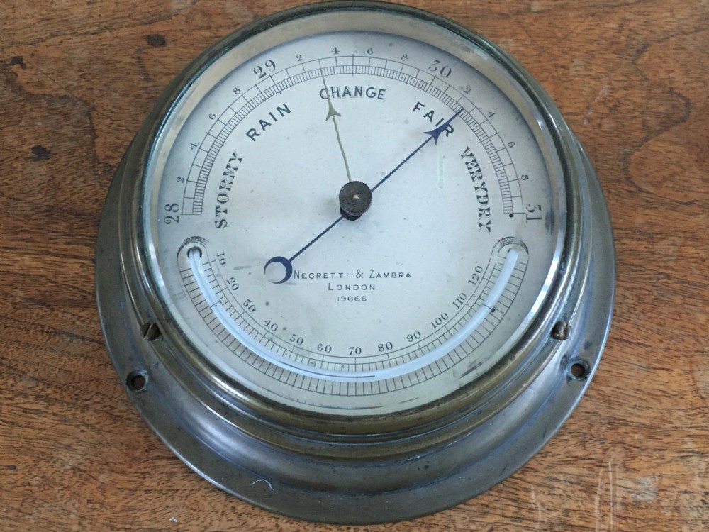 Negretti & Zambra Ships Brass Port Hole Clock and Barometer View V